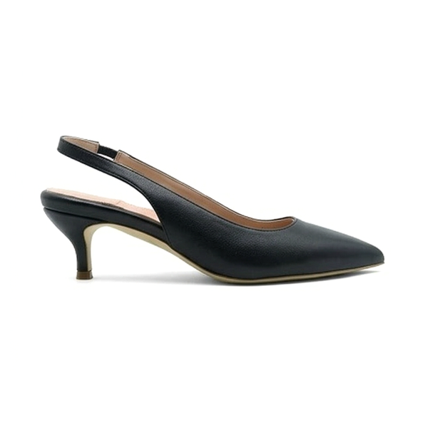 Black Leather Slingback Kitten Heel