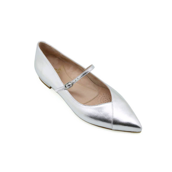 Silver Metallic Mary Jane Flat EU 41.5/US 9.5-10 / Narrow (A)