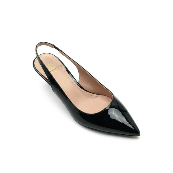 Black Patent Leather Slingback Kitten Heel
