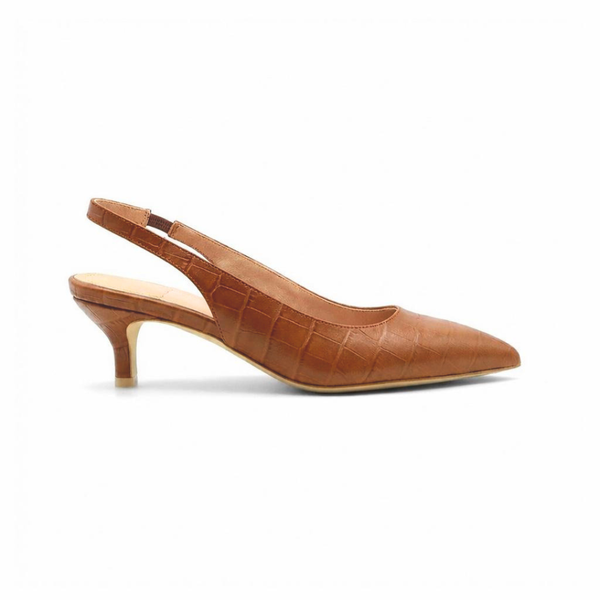 Cognac Embossed Leather Slingback Kitten Heel | ALLY Shoes EU 34/US 4.5 / Wide Cognac Embossed Leather Slingback Kitten Heel | ALLY Shoes EU 34/US 4.5 / Wide