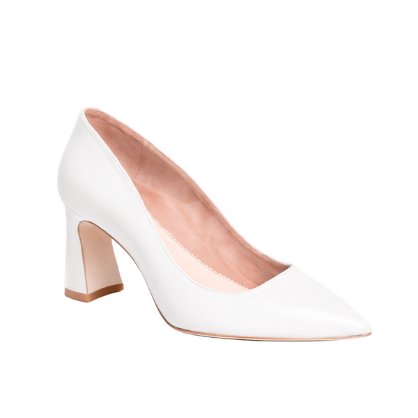 Classic White Leather Block Heel Pump – Ally Shoes