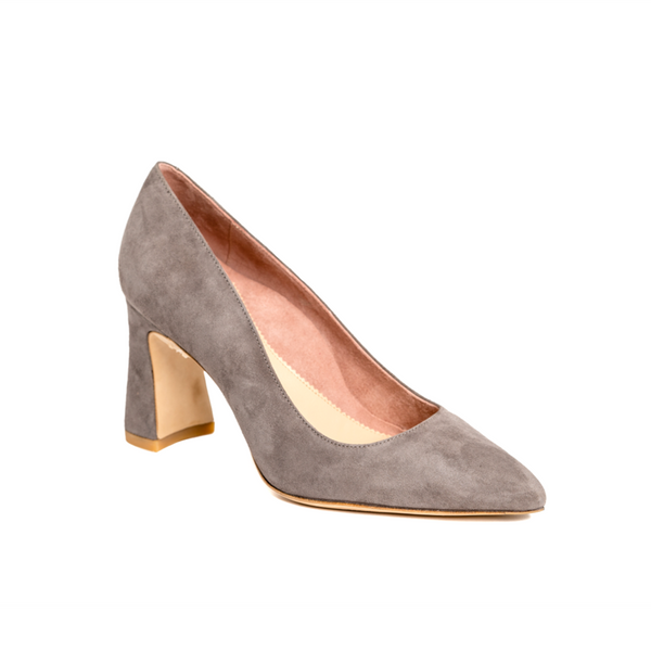 Gray suede block heel online