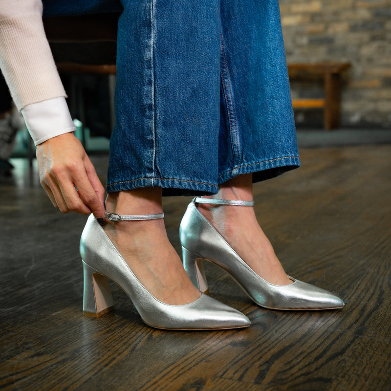 silver block heel dress shoes Silver Rock Glitter Block Heel With Back Satin Bow, Women Wedding Shoes, Bridal Shoes, Bridal Heels, Glitter Shoes, Holiday Shoes