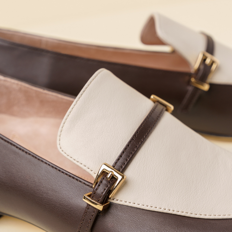Chocolate & Ecru Mix Calf Leather Loafer