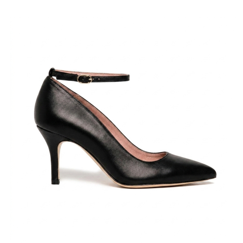 Black Leather Ankle Strap Pump
