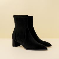 Black Suede Lower Block Sock Bootie