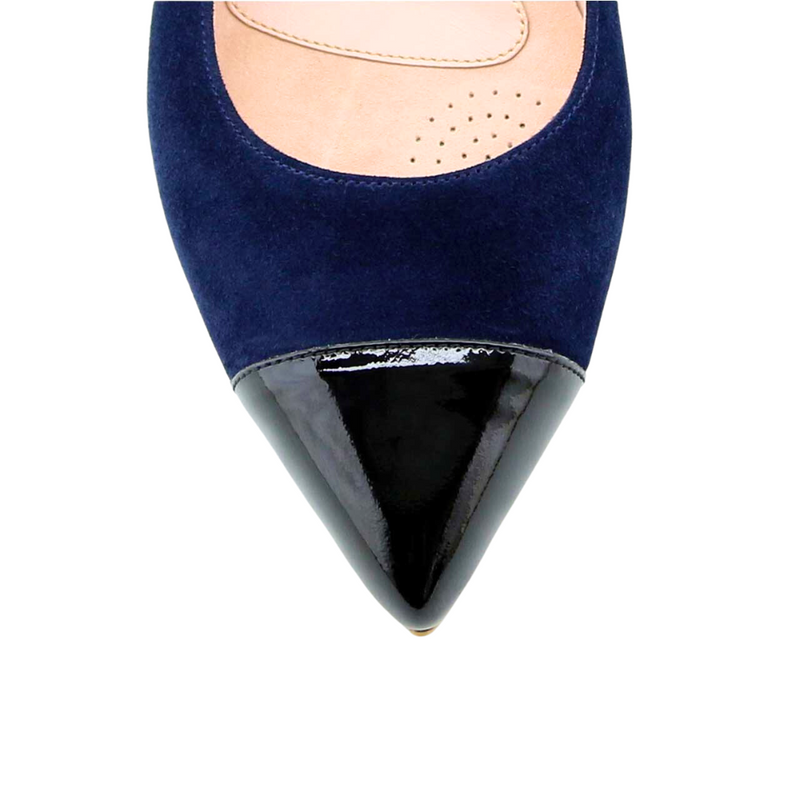 [SAMPLE] Noble Navy Suede with Black Patent Leather Cap Toe Flat