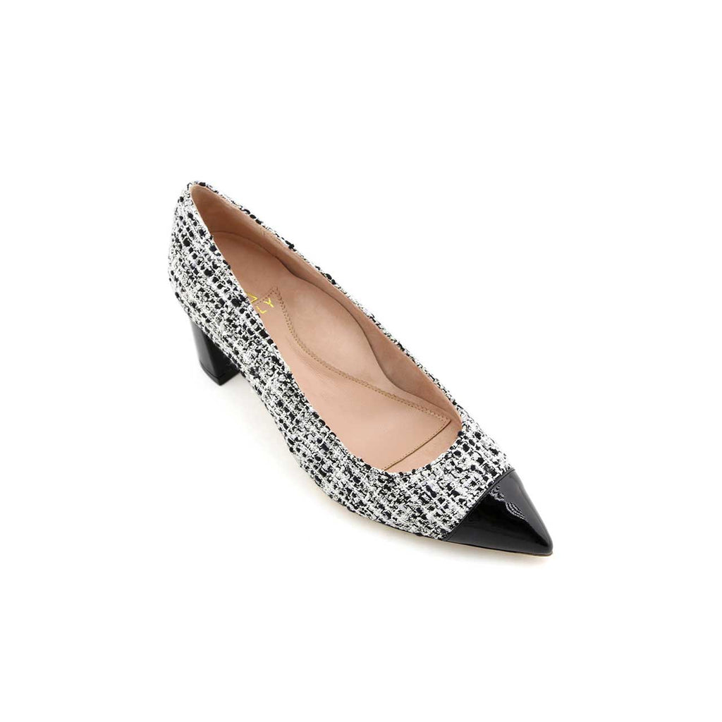 [Limited Edition FW'23] Black & White Mix Tweed Cap Toe Lower Block Heel Pump