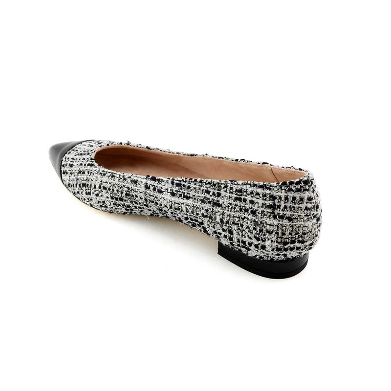 [Sample - Limited Edition FW'23] Black & White Mix Tweed Cap Toe Flat