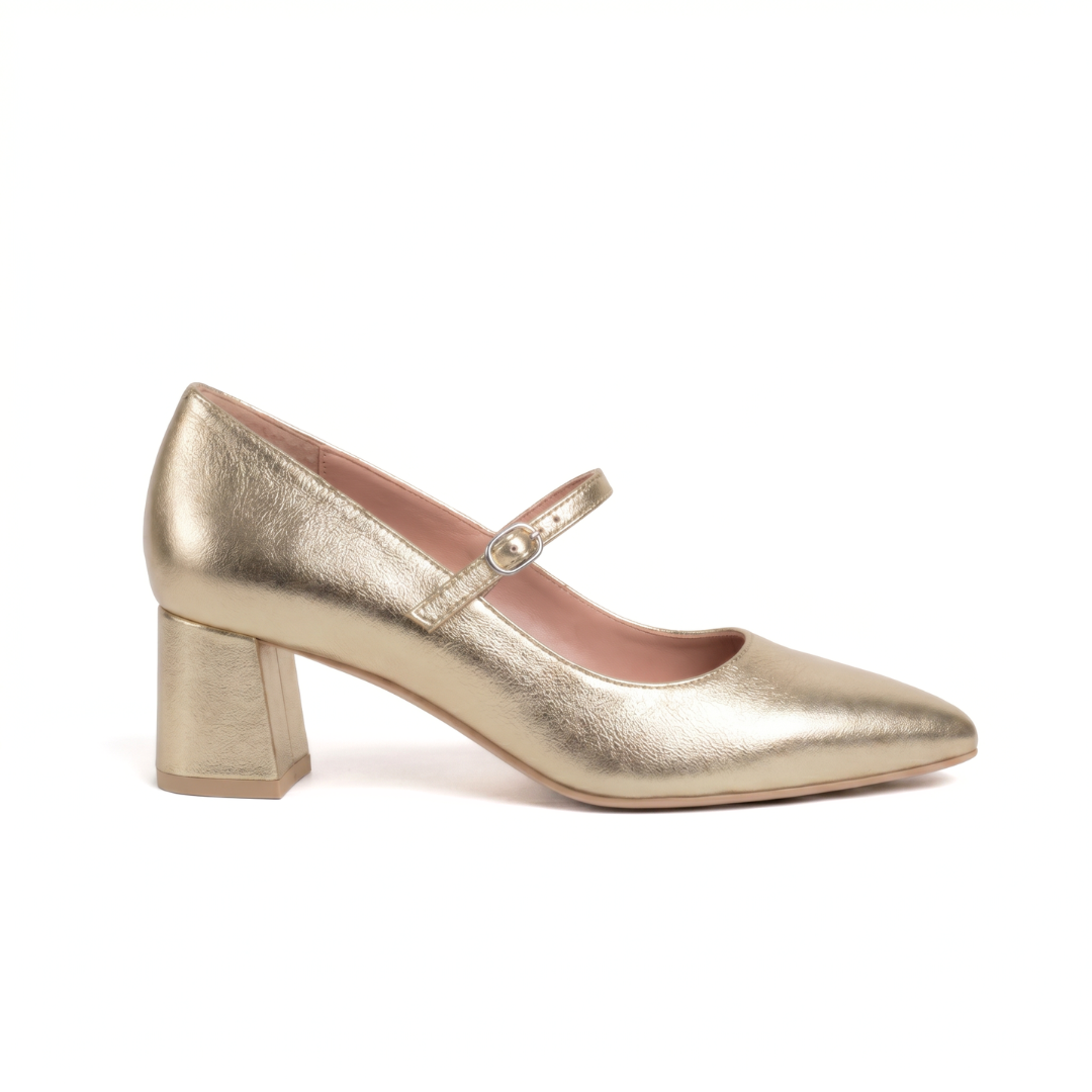gold dress shoes heels Champagne Metallic Leather Mary Jane Lower Block Heel EU 40.5/US 9-9.5 / Narrow (A) Google_2026Prom