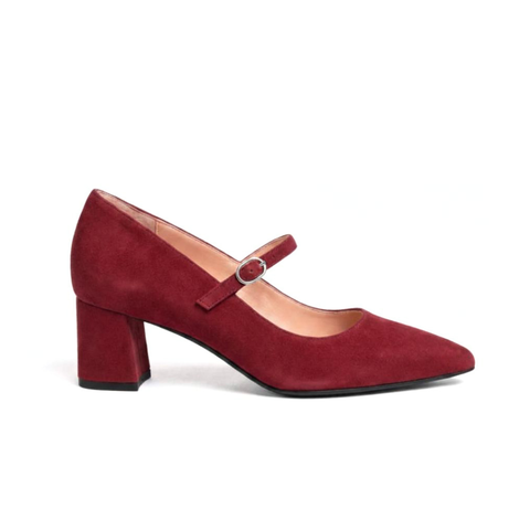 Gutsy Garnet Suede Mary Jane Lower Block Heel