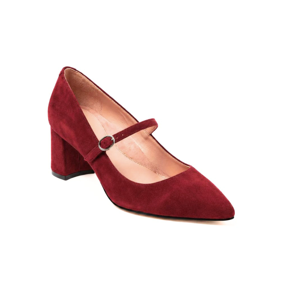Gutsy Garnet Suede Mary Jane Lower Block Heel