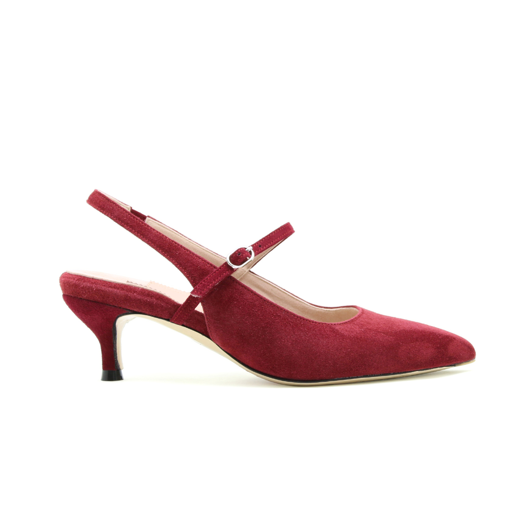 Gutsy Garnet Suede Mary Jane Slingback Kitten Heel