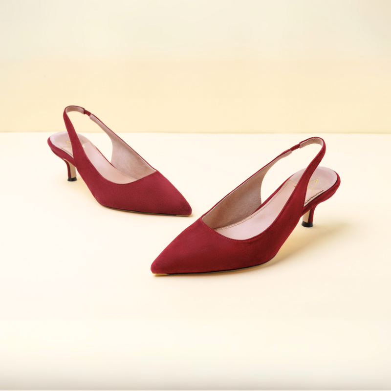 Gutsy Garnet Suede Slingback Kitten Heel