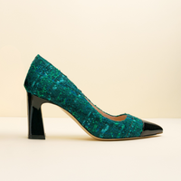 [NEW Limited Edition FW'25] Forest Green Tweed Cap Toe Bold Block Heel Pump