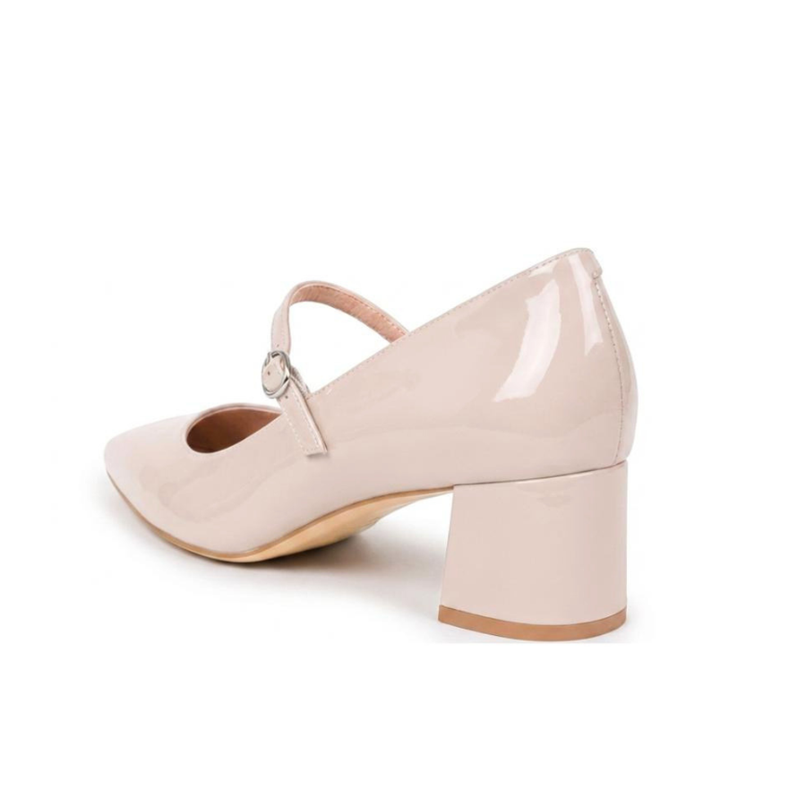 Tender Taupe Patent Leather Mary Jane Lower Block Heel