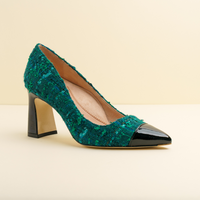 [NEW Limited Edition FW'25] Forest Green Tweed Cap Toe Bold Block Heel Pump
