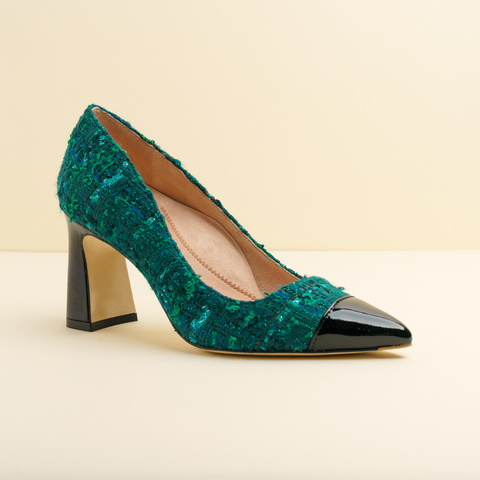 [Archive Final Sale - Limited Edition FW'25] Forest Green Tweed Cap Toe Bold Block Heel Pump