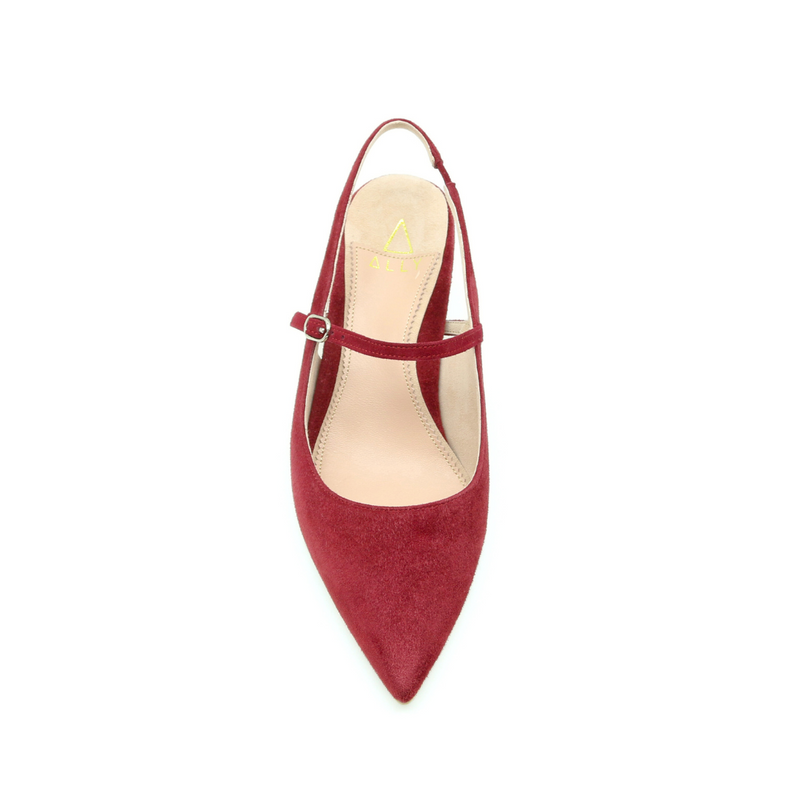Gutsy Garnet Suede Mary Jane Slingback Kitten Heel