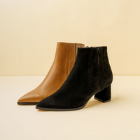 Camel Calf Leather Lower Block Ankle Boot