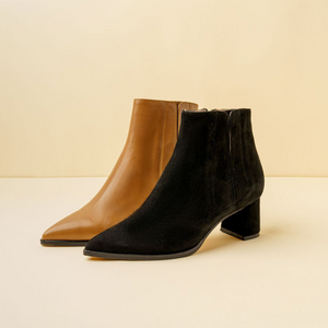 [NEW] Camel Calf Leather Lower Block Ankle Boot