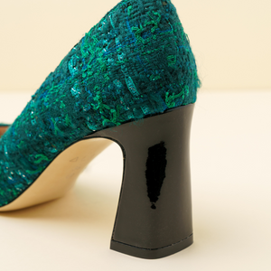 [NEW Limited Edition FW'25] Forest Green Tweed Cap Toe Bold Block Heel Pump