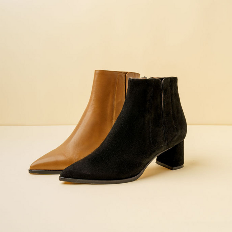 Black Leather Lower Block Ankle Boot ALLY Shoes