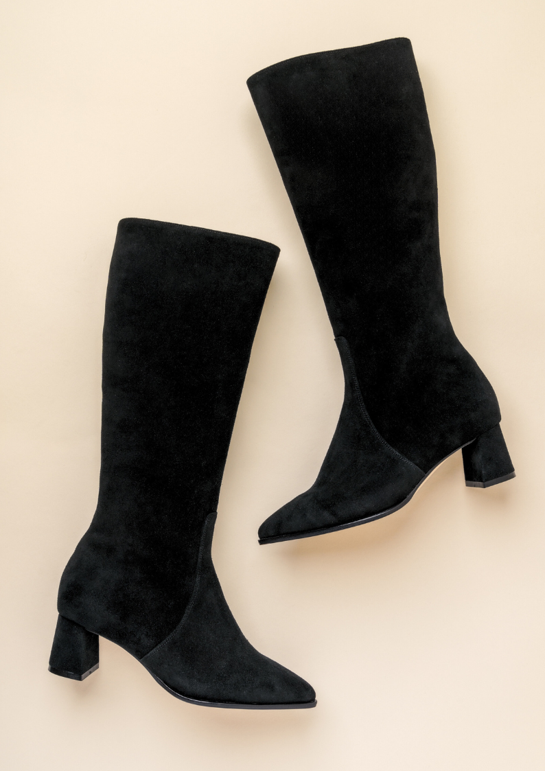 Black Suede Lower Block Boot | ALLY Shoes – Ally Shoes