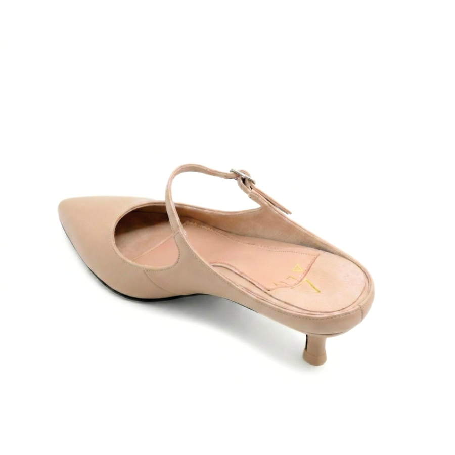 Bossy Beige Leather Mary Jane Kitten Mule