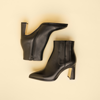 Black Calf Leather Bold Block Ankle Boot