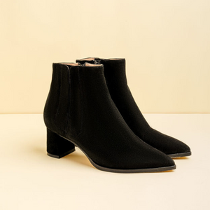 Black Suede Lower Block Ankle Boot