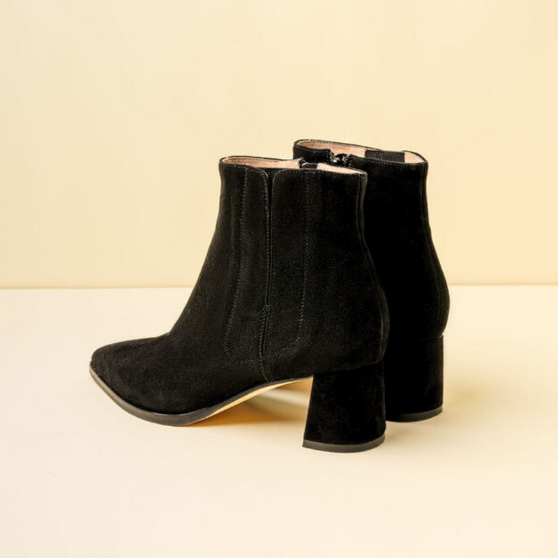 Black Suede Lower Block Ankle Boot