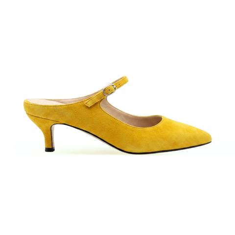 Sassy Saffron Suede Mary Jane Kitten Mule
