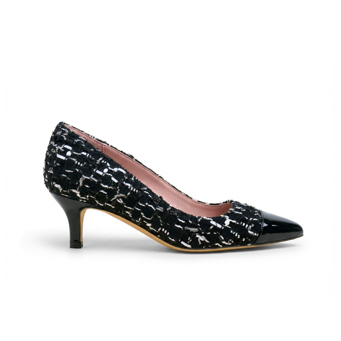 [Archive Final Sale - Limited Edition FW'25] Black Fancy Tweed Cap Toe Kitten Heel