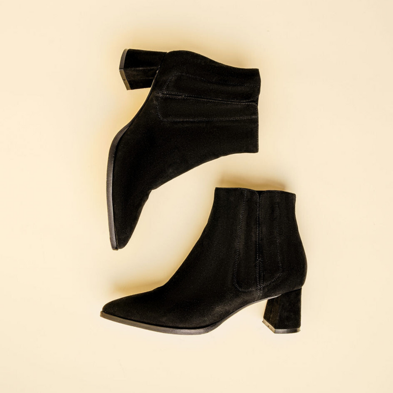 Black Suede Lower Block Ankle Boot