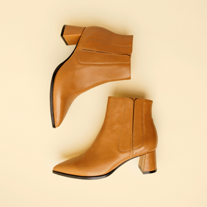 Camel Calf Leather Lower Block Ankle Boot