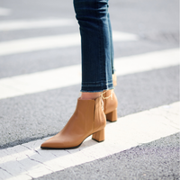 Camel Calf Leather Lower Block Ankle Boot