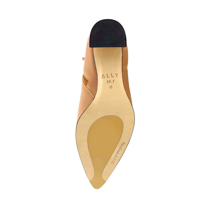 Camel Calf Leather Bold Block Ankle Boot