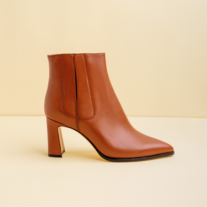 [NEW] Terracotta Calf Leather Bold Block Ankle Boot