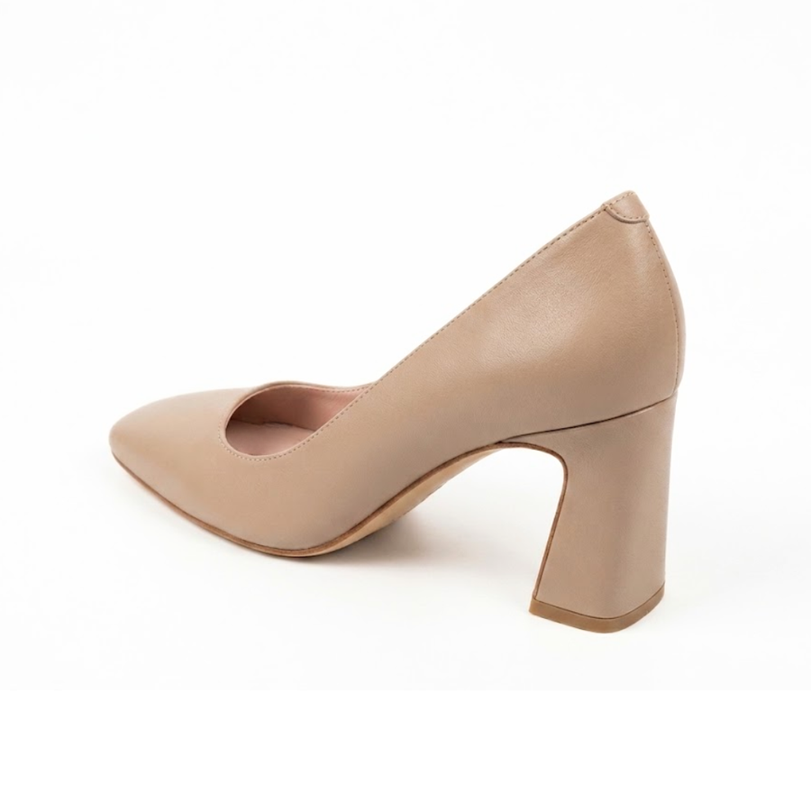 Bossy Beige Leather Square Toe Bold Block Heel