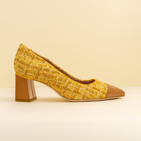 [NEW Limited Edition FW'25] Mustard Tweed Cap Toe Lower Block Heel Pump