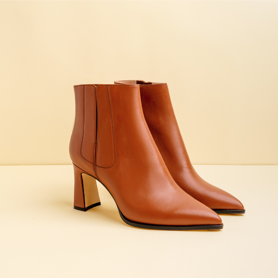 Terracotta Calf Leather Bold Block Ankle Boot | ALLY Shoes