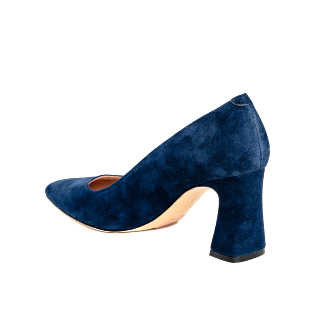 Blue suede 2025 pumps chunky heel