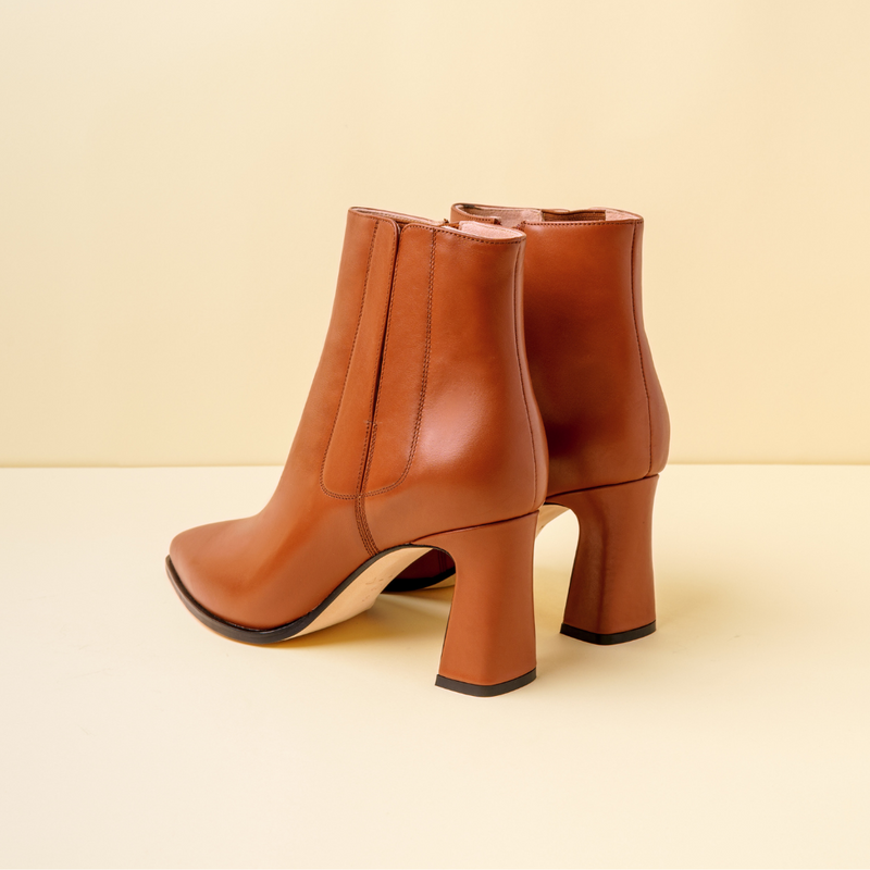 Terracotta Calf Leather Bold Block Ankle Boot