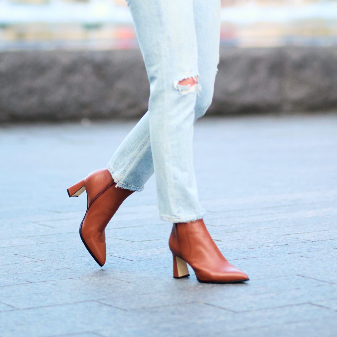 Terracotta Calf Leather Bold Block Ankle Boot | ALLY Shoes