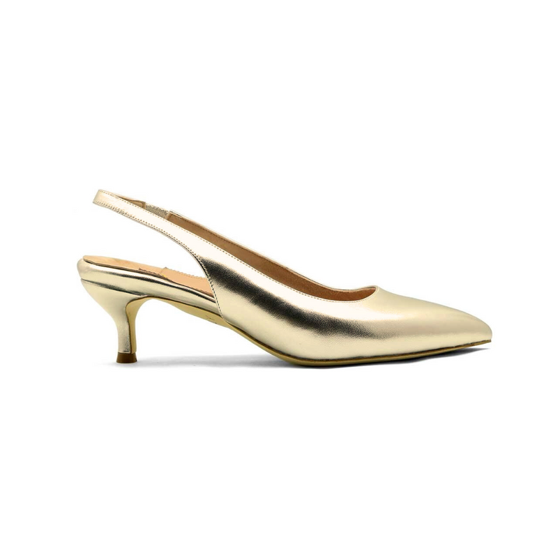 Gold metallic kitten heels discount