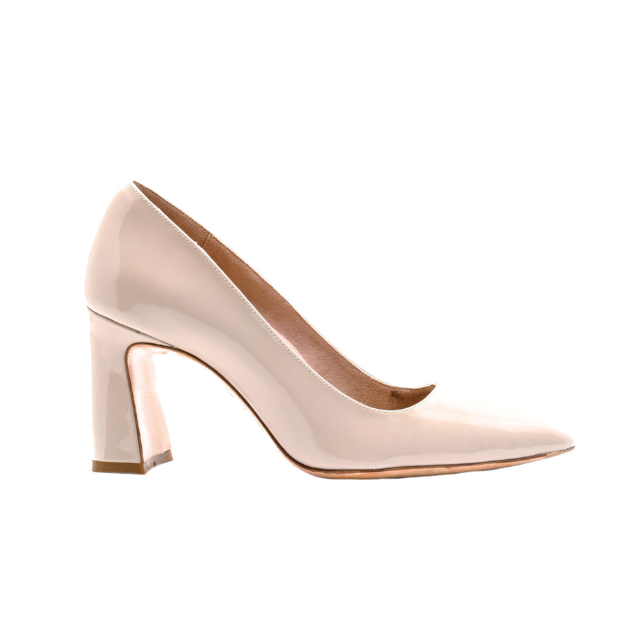 Tender Taupe Patent Leather Block Heel Pump