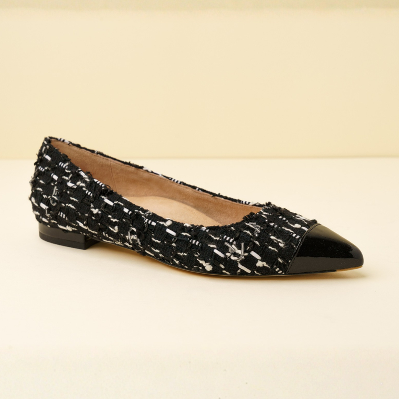 [Limited Edition FW'25] Black Fancy Tweed Cap Toe Flat