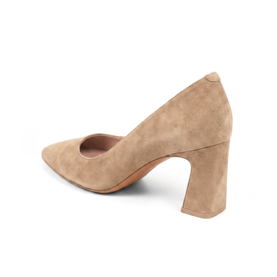Tenacious Tan Suede Square Toe Bold Block Heel