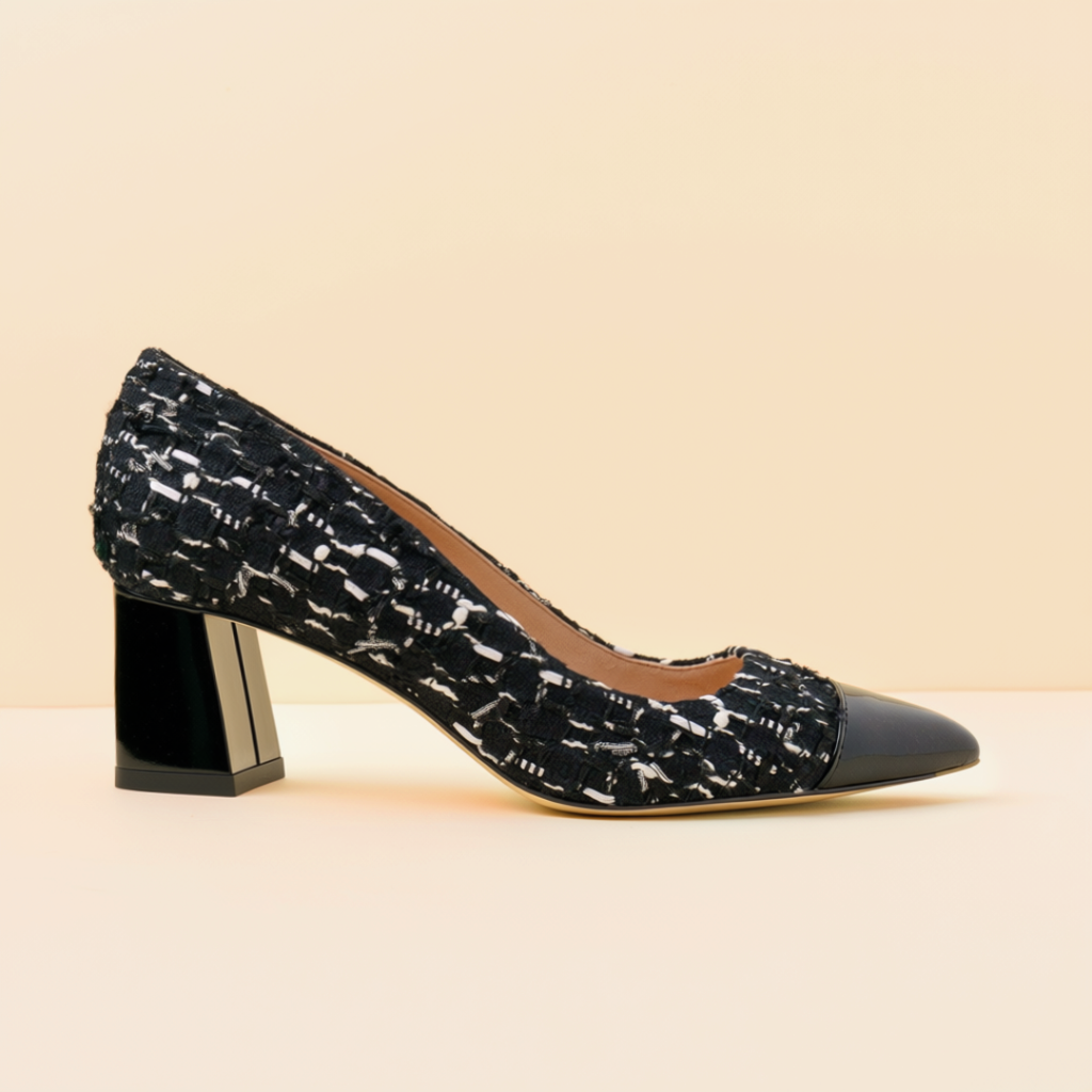[Limited Edition FW'25] Black Fancy Tweed Cap Toe Lower Block Heel Pump